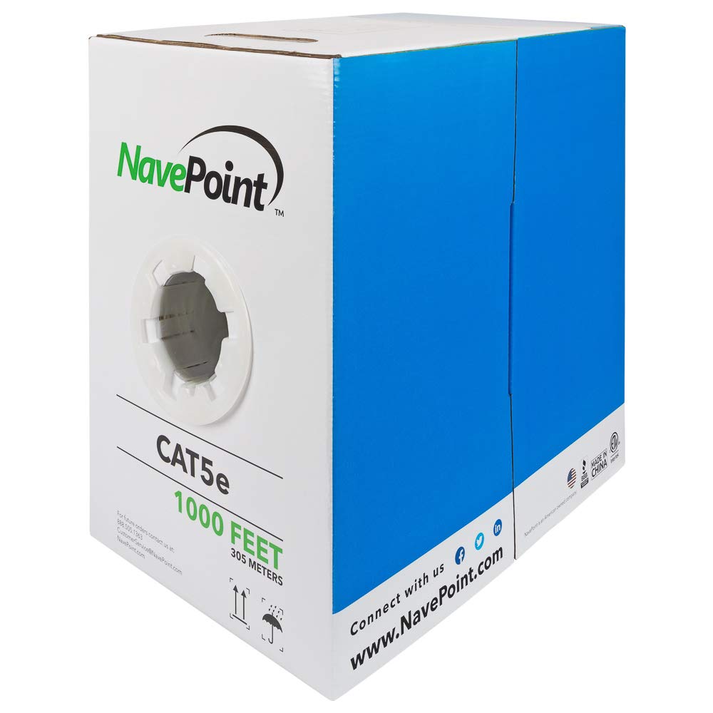 NavePoint CAT5e ライザー (CMR) 1000フィート ホワイト 純裸銅バルクイーサネットケーブル 350MHz 24AWG 4ペア シールドなしツイストペア (UTP)