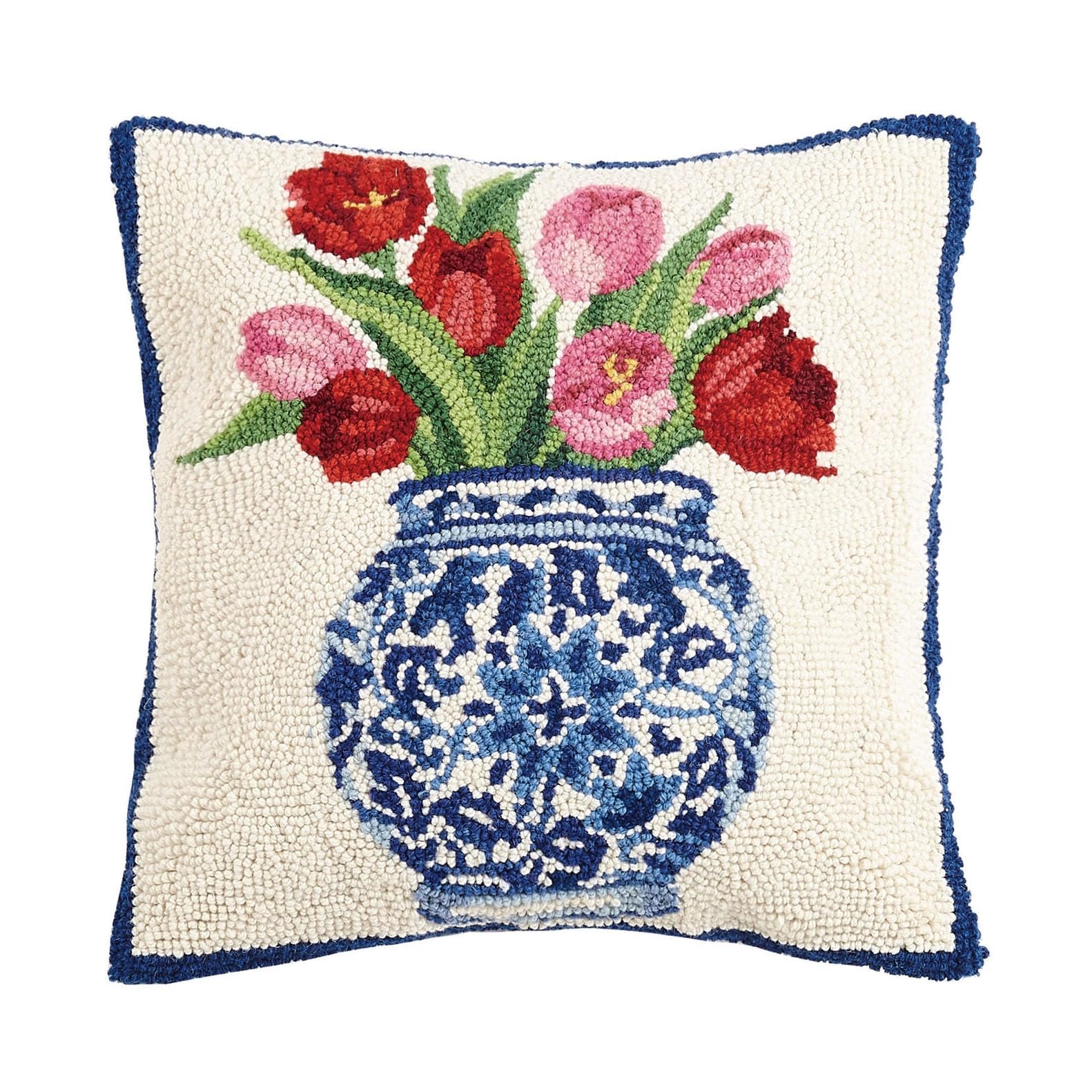 Peking Handicraft 30SER515AC16SQ シノワズリー 花瓶 チューリップ フックピロー ウール100% コットン