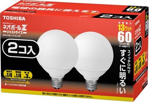東芝 ネオボールZ 電球形蛍光ランプ ボール電球60ワットタイプ 電球色 2個パック EFG15EL/13-ZJ-2P