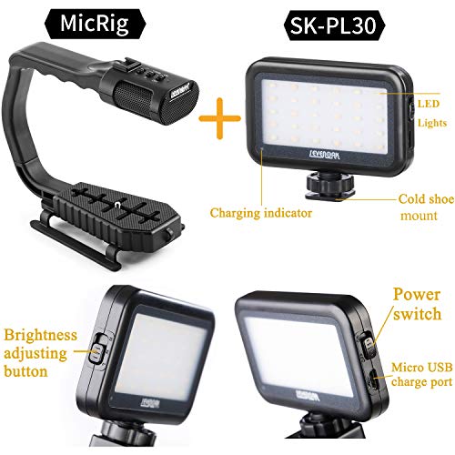 Sevenoak Micrig Uグリップハンド ル 内蔵ステレオマイク LEDライトとカメラアクセサリー付き カメラ/スマートフォン/GoProアクションカメラ用スタビライザー (MICRIG+PL30)