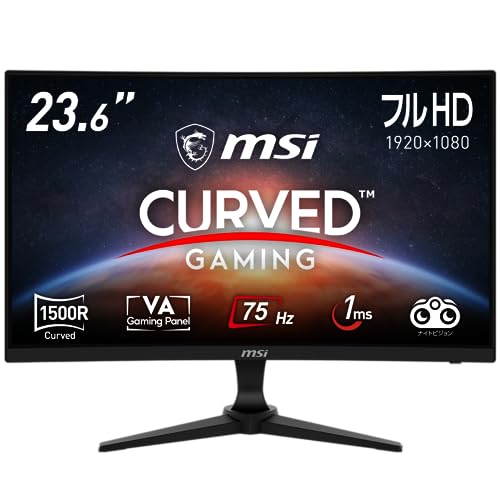 MSI ゲーミングモニター 75Hz 23.6インチ VA湾曲モニター フルHD/1ms/FreeSync/HDMI1.4b/DisplayPort 1.2a/ブルーライトカット G243CV