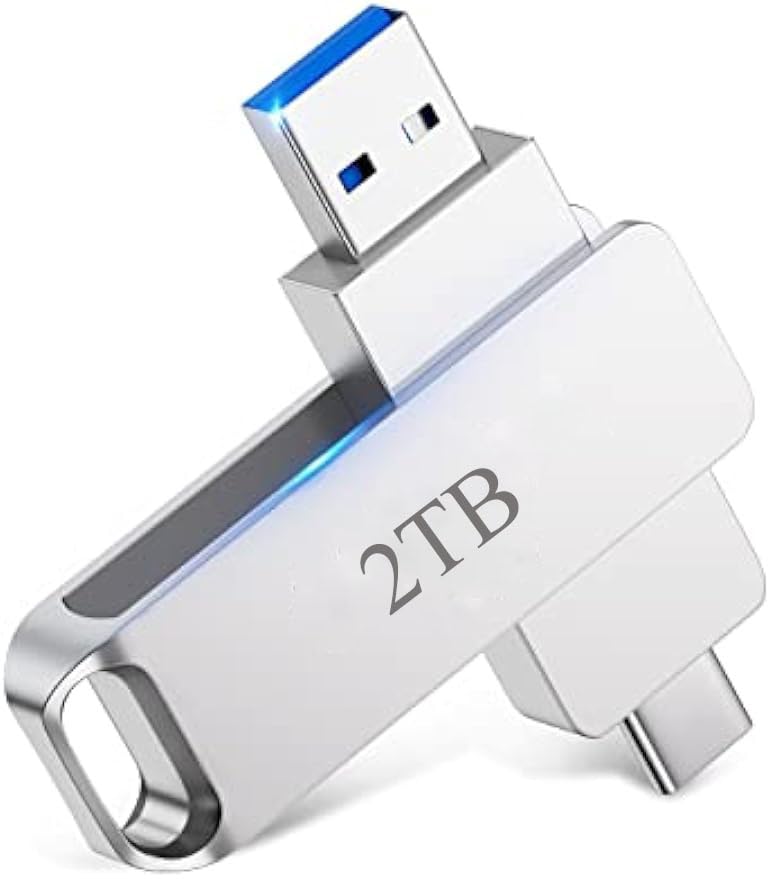 【2023新登場】USBメモリ 2TB 2-IN-1 USB3.0・Type-C メモリー 大容量フラッシュメモリ 外付けメモリ 容量不足解消 小型 360度回転式 スマホ用 Mac Windows PC Pad対応 合金製 防水 防塵 耐衝撃 携帯便利