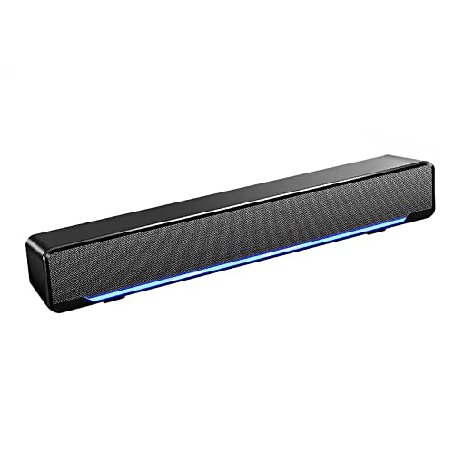 有線USBパワーデスクモニタースピーカー、HiFi 3Dステレオオーディオコンピュータースピーカー、ブルーLEDライト、3.5mmプラグ付き、PC、携帯電話用 (黒)