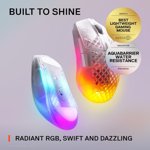 SteelSeries ゲーミングマウス 無線 Aerox 3 Wireless Ghost 超軽量 TRUEMOVE AIRセンサー搭載 Quantum Wireless 2.0テクノロジー IP54規格 防水 防塵