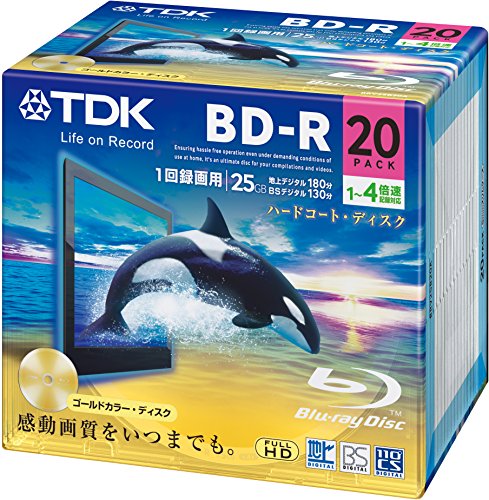 TDK 録画用ブルーレイディスク ハードコート仕様 BD-R 25GB 1-4倍速 ゴールドディスク 20枚パック 5mmスリムケース BRV25B20A