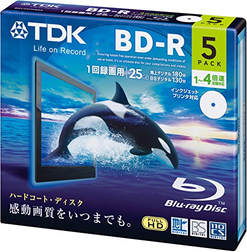 TDK 録画用ブルーレイディスク BD-R 25GB 1-4倍速 ホワイトワイドプリンタブル 5枚 5mmスリムケース BRV25PWB5A