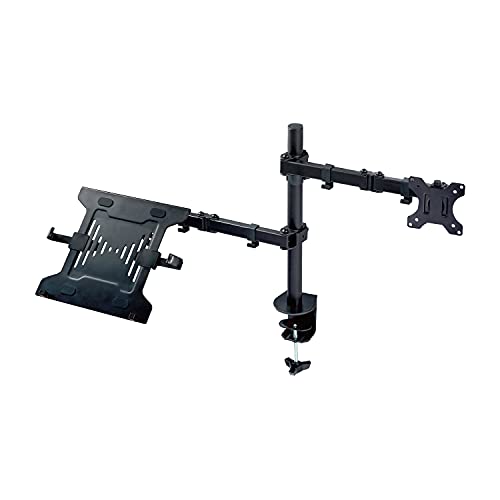 エレコム モニターアーム ノートパソコンアーム (モニター ～32インチ / ノートパソコン ～15.6インチ) 5軸可動 ケーブルホルダー付 DPA-DL02BK