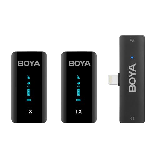 iPhone用 外付けマイク BOYA XM6-S4 配信用 2.4GHz ワイヤレスマイク 360°集音 無指向性 操作簡単 有機ELスクリーン ボリューム パワーの可視化ボリューム パワーの可視化 ピンマイク ラベリア…