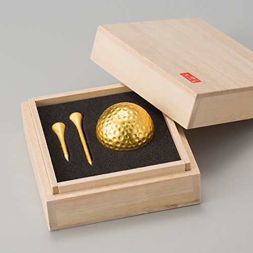 桐箱入り 金箔ゴルフボール＆ティーセット（シングル）[ゴルフコンペ 景品 賞品 父の日 ギフト プレゼント]