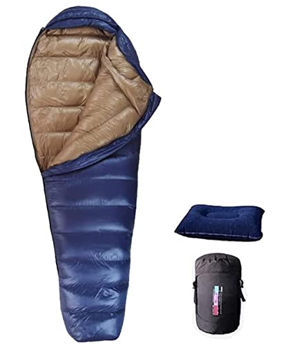 Fengzel Outdoorマミー型寝袋 95％グースダウン 850FP 400-1500g充填 人間工学に合う縦方向縫製 最低使用温度-40℃ 連結可能 軽量 コンパクト 2カラー配色 シュラフ (ネイビー カーキ, 真冬用(1500Gダウン充填))