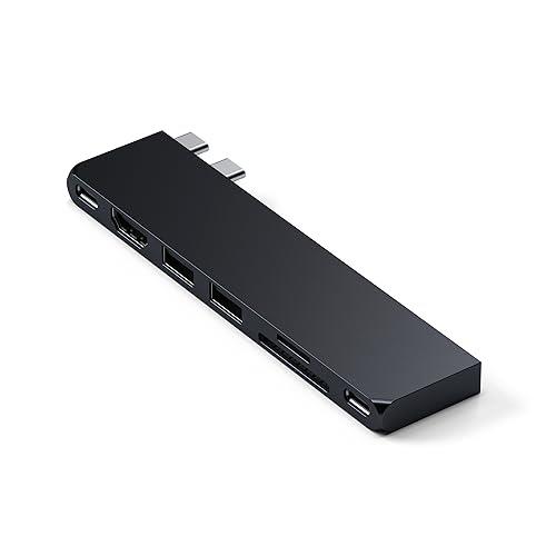 Satechi USB-C Pro ハブ スリム (ミッドナイト) 多機能USB4, 4K 60Hz 出力, USB3.2 Gen 2, SD/MicroSDカードリーダー, 100W PD充電, USB-A 10Gbps高速転送 USB-Cデータポート (MacBook Pro/Air M2 M3など対応)
