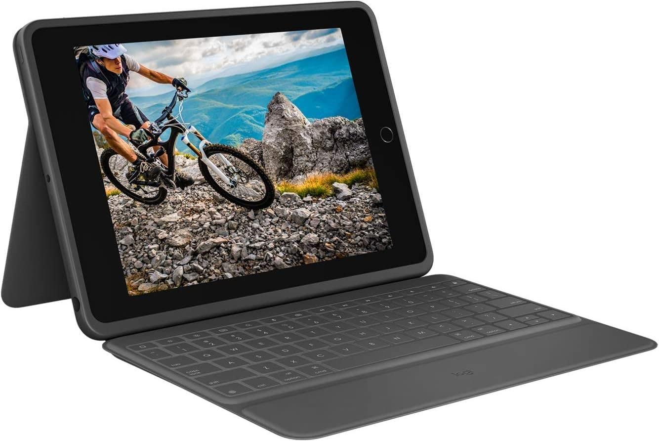 Logitech Rugged Folio - iPad (第7世代、第8世代、第9世代) 保護キーボードケース スマートコネクター付き キックスタンド付き 耐久性のあるこぼれ防止キーボード ブラック 7.4 x 0.9 x 10.2 (リニューアル), 920-009312