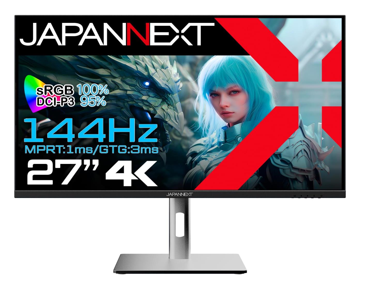 JAPANNEXT 27インチ IPSパネル搭載 4K(3840x2160)解像度 144Hz対応 ゲーミングモニター JN-IPS27144UHDR-HSP HDMI2.1 DP sRGB:100% DCI-P3:95% PS5 :120Hz(4K) VRR 高さ調整 ピボット機能搭載