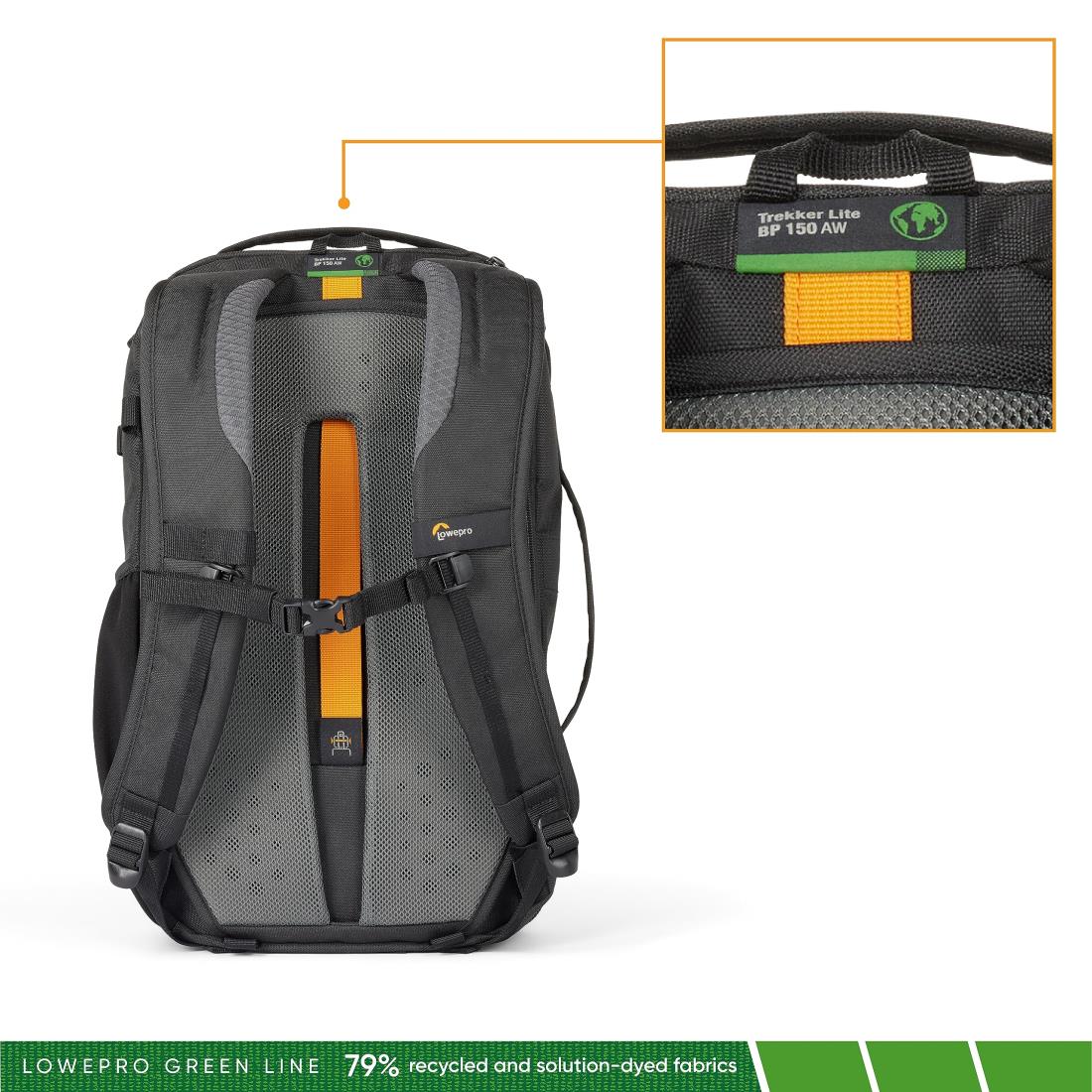 ロープロ(Lowepro) カメラリュック トレッカーライト BP 150 AW GRL ブラック カメラバックパック 12.6L 13インチノートPC収納可 アウトドア グリーンライン サステナブル素材 ミラーレスカメラ LP37459-PWW