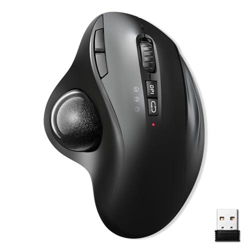 【2024昇格版＆Tethys トラックボール】 ワイヤレスマウス 瞬時接続 無線2.4GHz/Bluetoothに両対応 3台同時接続 Type-C充電 大容量バッテリー搭載 Bluetooth マウス 静音タイプ エルゴノミック トラックボールマウス レシーバー付属 親指操作 7ボタン 進む/戻るボタン Window