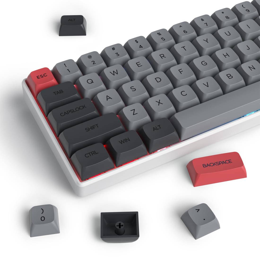XDA PBT キーキャップ、134 キー昇華型グレーレッドカスタムキーキャップセット Cherry/Gatron MX スイッチ 60 パーセント/68/GK61 ゲーミングメカニカルキーボード用(Grey red)