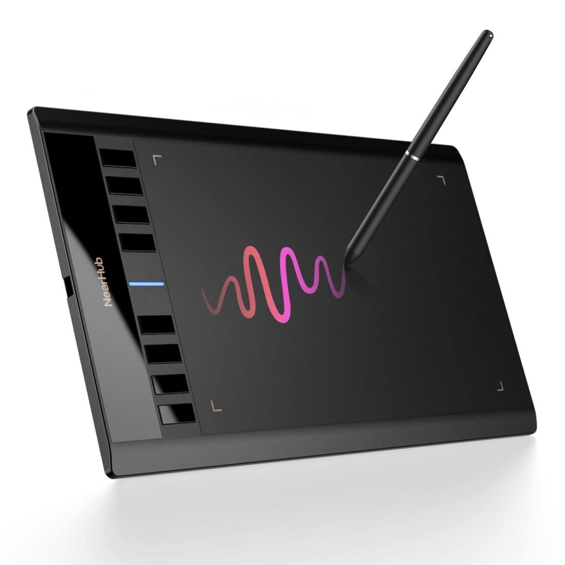 NearHub ペンタブ 板タブ お絵描き ペンタブレット 10×6インチ 薄型8mm「充電不要ペン付き/ショートカットキー/8個8192レベル筆圧/±60°傾き検知」Window/Mac/Chrome OS 88/Android 6.0/Linux対応 オンライン会議 ハイブリッドワーク用 イラスト/初心者向け MagicPad ST116