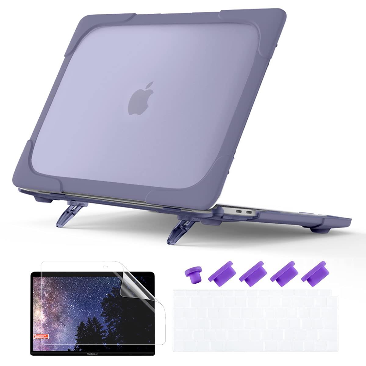 Batianda MacBook Air 13 インチ ケース 2021 2020 2019 2018 Touch ID搭載 (A2337 M1/A2179/A1932)、耐衝撃 折りたたみスタンド ハードシェル 保護カバー + 日本語キーボードカバー + 液晶保護フィルム, パープル