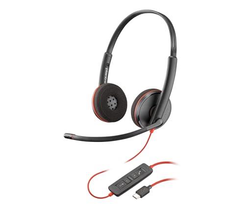 Poly Blackwire 3220ステレオUSB-Cヘッドセット+USB-C/Aアダプター。
