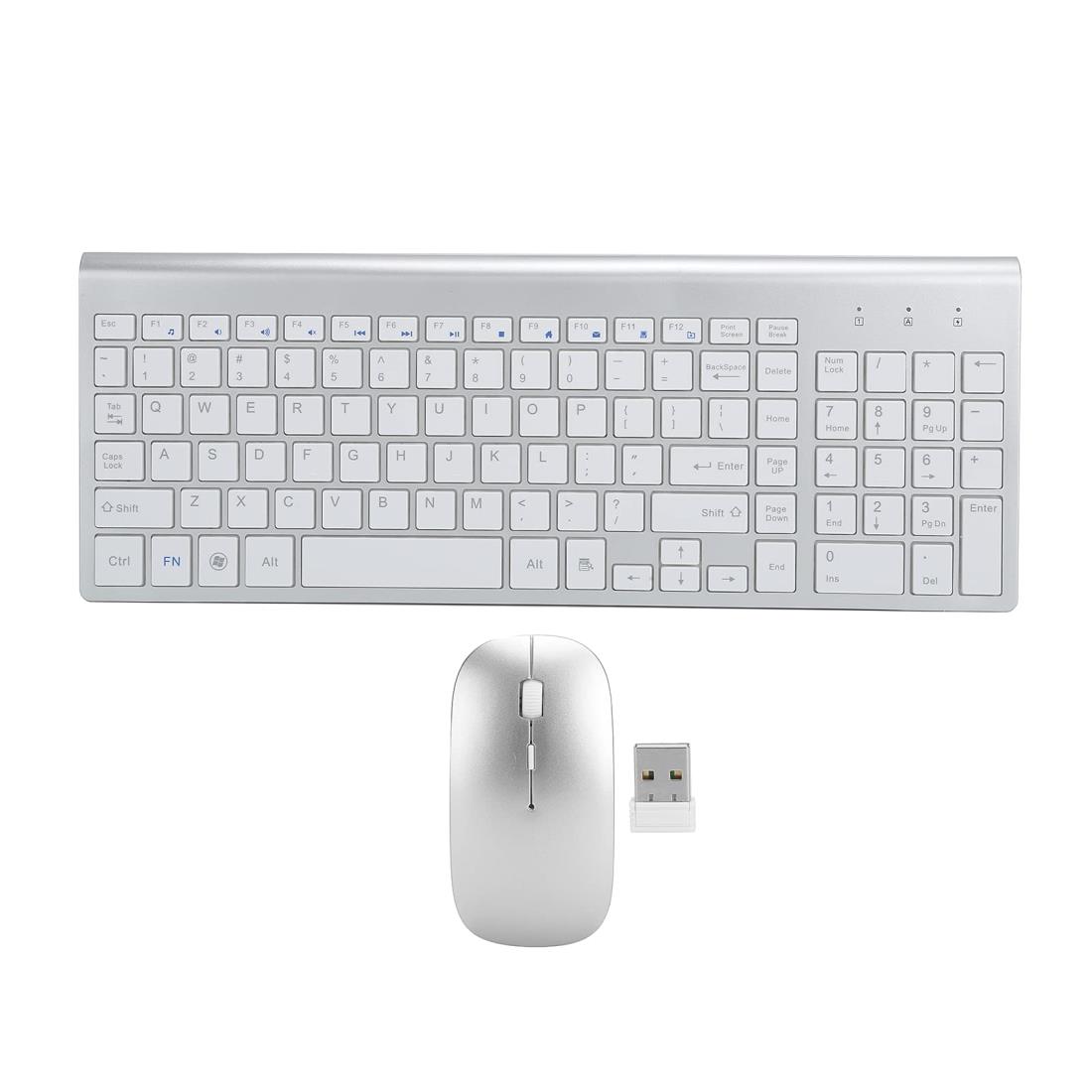 ワイヤレスキーボードとマウスのコンボセット、2.4Gワイヤレスキーボードと800/1000/1200 DPI光学式マウス（ラップトップPCコンピューターデスクトップ用）、シルバーカラー