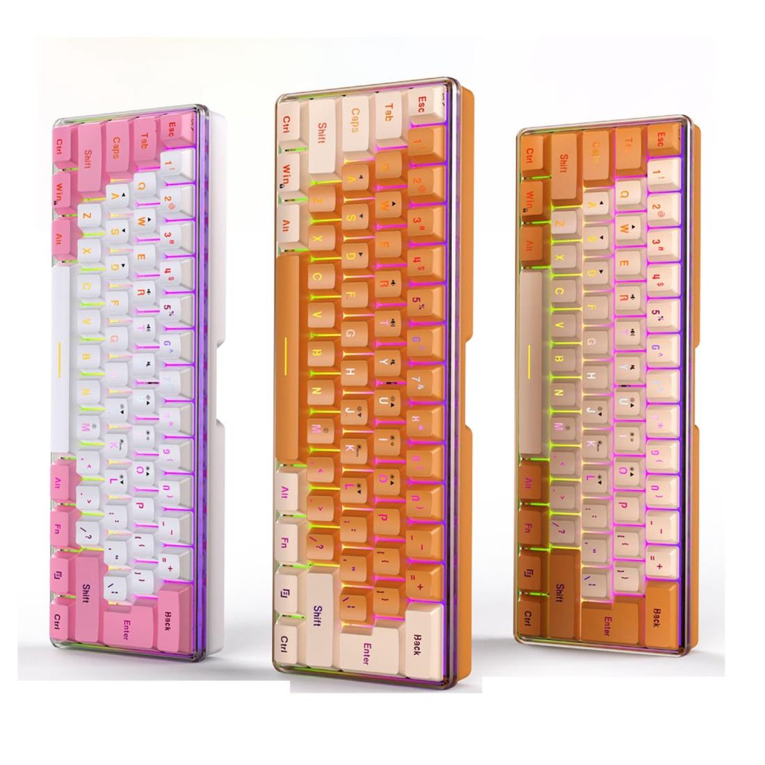 ホワイト 60% 有線ゲーミングキーボード、RGB ミニゲームキーボード、模造機械技術コンパクト 61 キーキーボードゲーマータイピスト用 (ピンクホワイト)