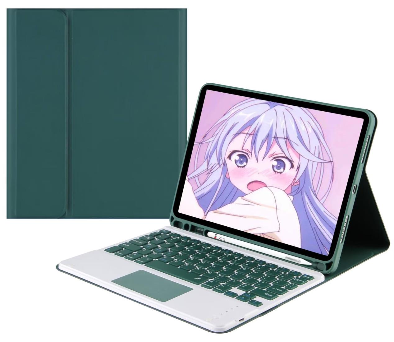 タッチパッド搭載 iPad Pro 13インチ 2024 発売 キーボードケース 人気 ペンシルホルダー付き 脱着式 Bluetooth キーボード 可愛い 軽量 薄型 おしゃれ アイパッド プロ 13 2024 キーボード ケース 手帳型 お洒落,深緑
