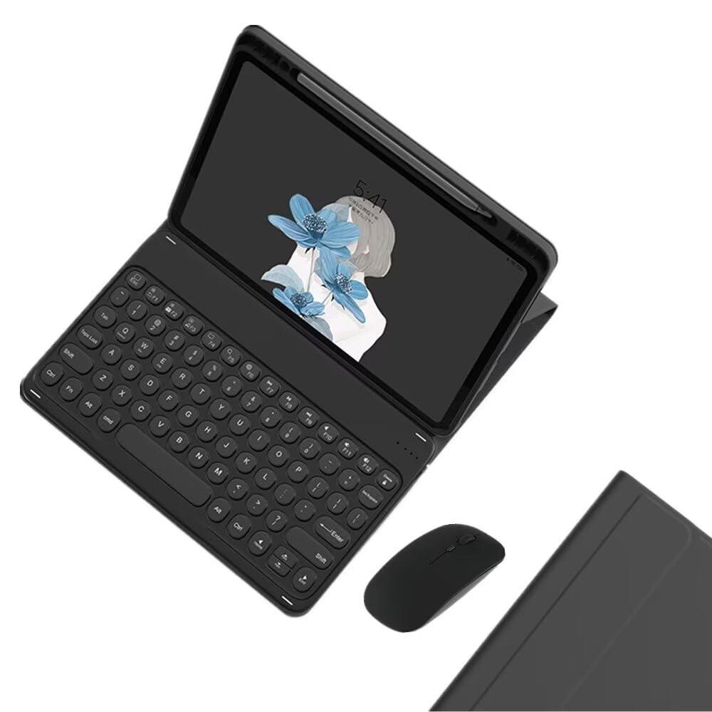 マウス付き iPad Pro13 2024 キーボード ケース かわいい 丸いキー iPad Pro 2024 13インチ ケース 分離式 Bluetoothワイヤレス キーボード Apple Pencil 収納 仕事 スタンド機能 手帳型，黒