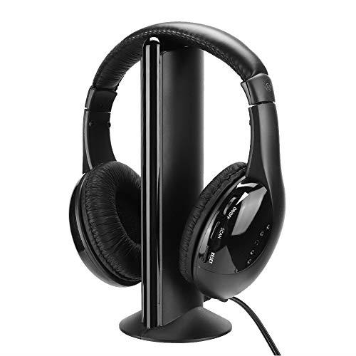 トランスミッタードック付きテレビ視聴用ワイヤレスヘッドフォン、マイク付き3.5mmステレオオーバーイヤーFMヘッドフォン、テレビ、PC、DVD、VCD、ステレオ、MP3など用