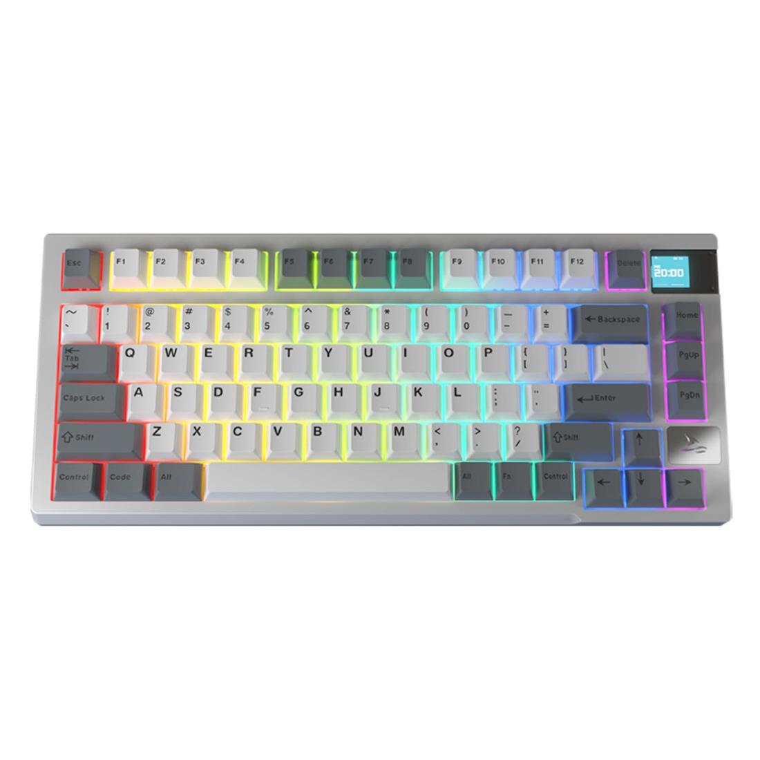 K8ゲーミングキーボード Dermoshark 75%ガスケット搭載メカニカルキーボード TFTスクリーン 3モード(Bluetooth 5.1/2.4Gワイヤレス/Type-C有線) 4000mAh 消音フォーム搭載ホットスワップ対応 Win/Mac用 在宅勤務/オフィス/ゲーム用（GATERONカスタムグーリン軸） (グレーホワ