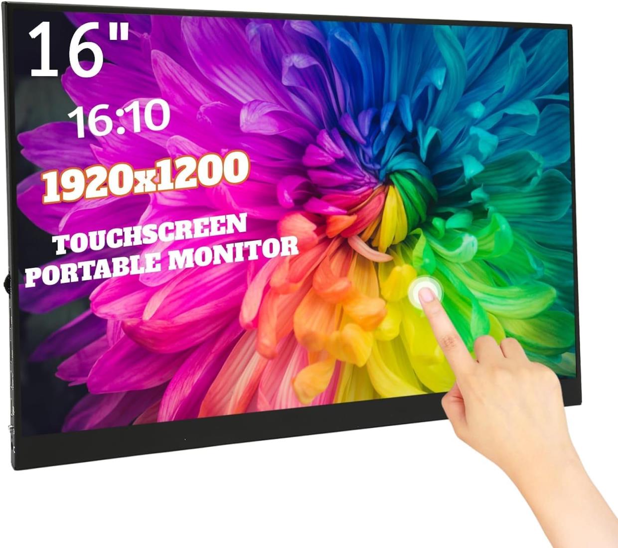 ポータブルモニター、16インチタッチスクリーンモニター、1920x1200 60HzアイケアスクリーンタイプCゲーミングモニター、デュアルスピーカーコンピュータディスプレイHDMIタイプC、ラップトップPC MAC電話PS5用
