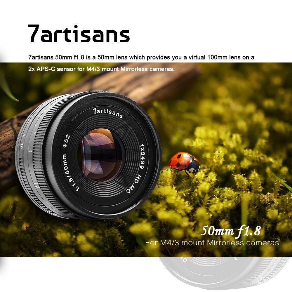 7artisans 50mm F1.8 M4 / 3マウントカメラ用APS-Cマニュアル固定レンズパナソニックG1 G2 G3 G4 G5 G6 G7 GF1 GF2 GF3 GF5 GF6 GM1オリンパスEMP1 EPM2 E-PL1 E-PL2 E-PL3 E-PL5