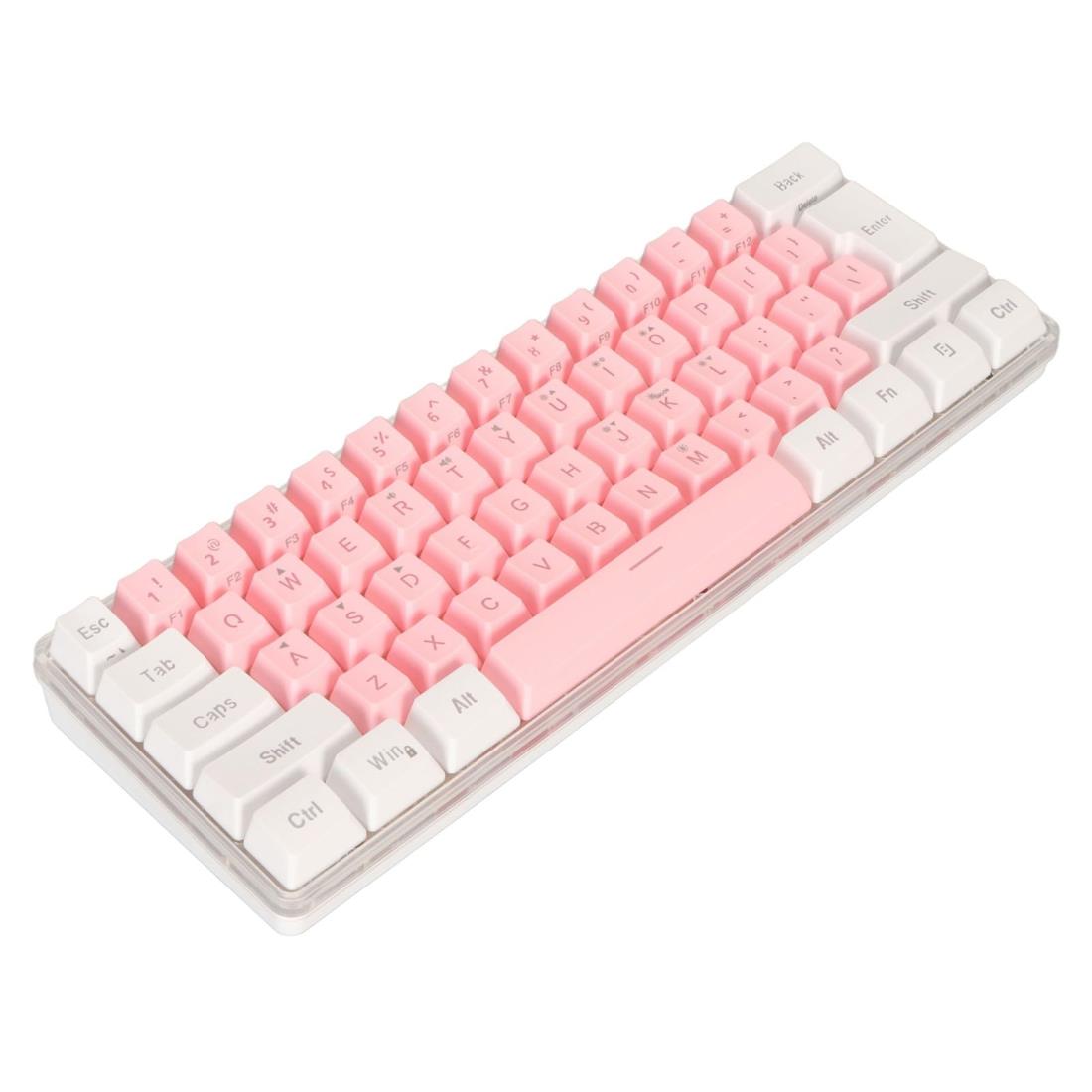 Walfrontゲーミングキーボード USB 有線 61 キー DC 5V 省スペース コンパクトキーボード RGB バックライト (ホワイトピンク)