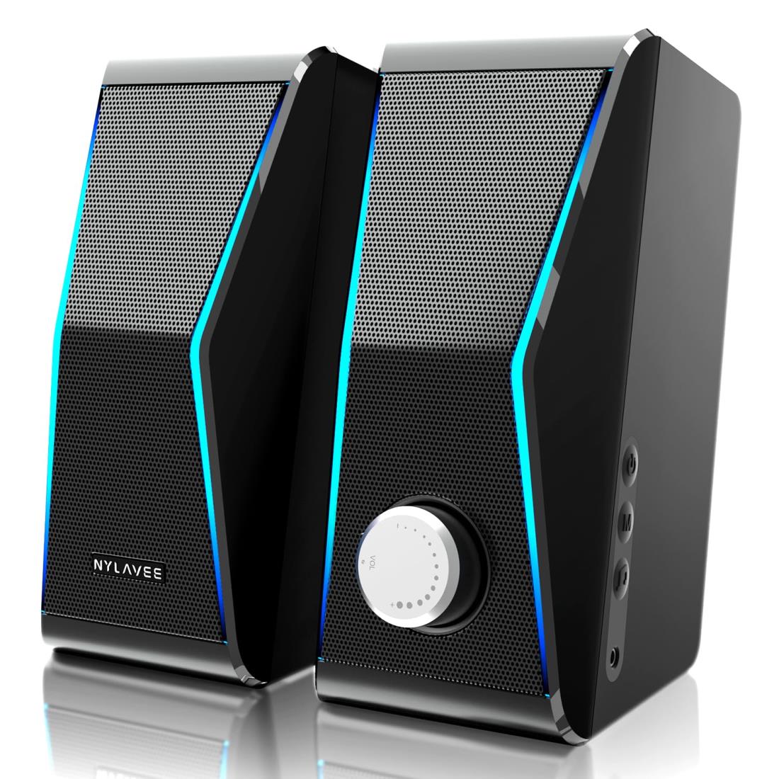 Nylavee PCスピーカー ゲーミングスピーカー Bluetooth＆3.5mm AUXケーブル対応 2つパッシブラジエーター＆4つスピーカーユニット LEDライト搭載 USB給電 モニター タブレット スマートフォン対応 パソコンスピーカー
