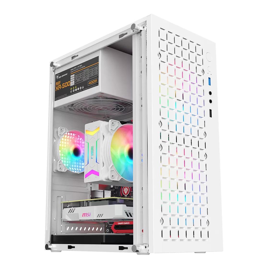 ゲーミングPC用ミドルタワーケース，合金鋼製，白，M-ATX/ITX/Micro-ATX対応，風冷/空冷対応，特にアクリル製のサイドパネルを採用しており、内部のパーツを美しく見せることができます。 (ホワイト)