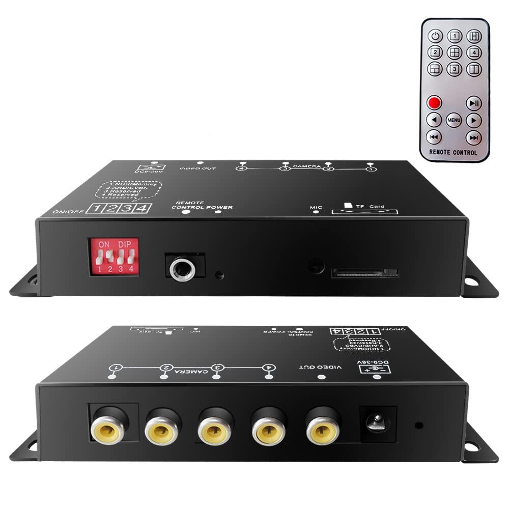 ミニ4チャンネル720PHD モバイルDVR SDカードAHD CCTVセキュリティカメラ用ビデオレコーダー、ループビデオ録画、オーディオ録音、複数のOSD言語、IRリモートコントロールをサポートし、最大で128GBマイクロSDカードをサポートします