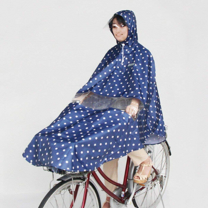 【4516076069705】【MARUTO(大久保製作所)】 自転車用レイングッズ 男女共用 自転車屋さんのポンチョアシスト D-3POPA (水玉紺) 撥水、防水加工、えり元二重ラップ構造 【自転車アクセサリー】