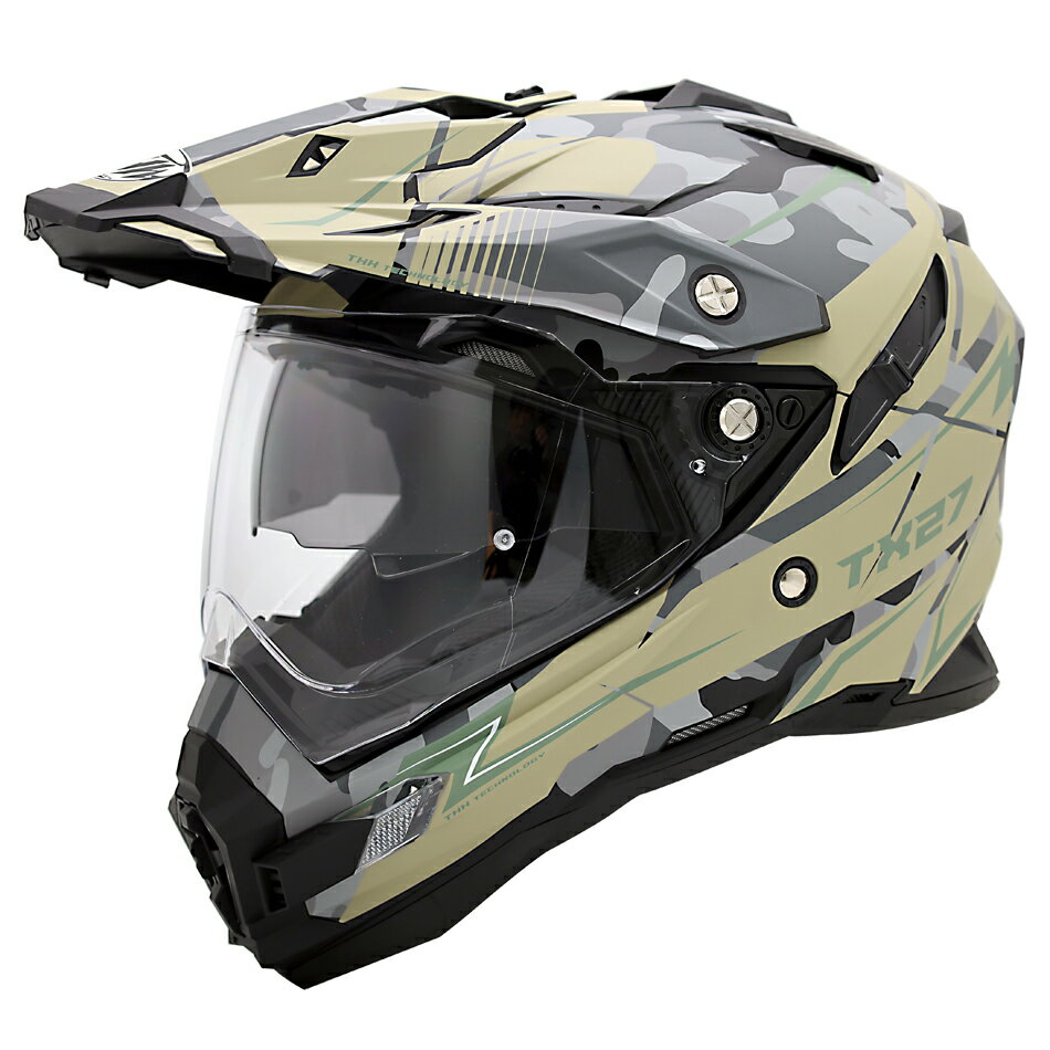 TX-27　カモカーキグリーン・マット　ピンロック対応 インナーサンバイザー採用 オフロードヘルメット全排気量対応
