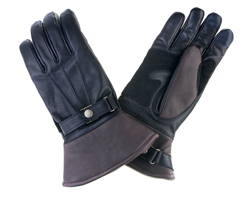 【DIN MARKET】 【4589975581579】レザーグローブ　手袋　バイクGMG Gauntlet SEMI LONG ブラック/ブラウン XLサイズ