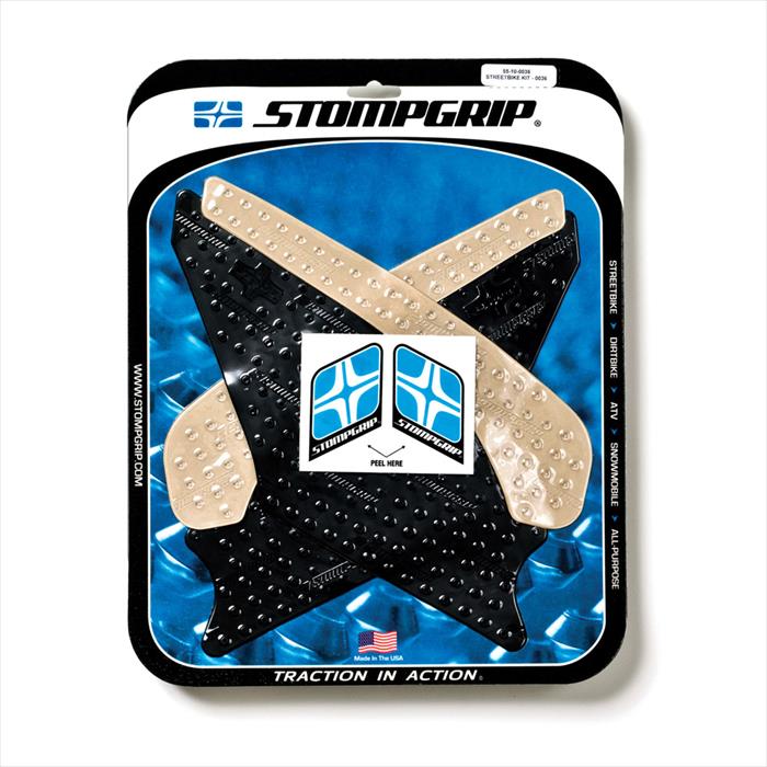 【ストンプグリップ】 【4548664029631】 STOMPGRIP トラクションパッドタンクキット クリア NINJA250R 08-12 P039-8532■素材：エラストマー樹脂色：クリア◆STOMP GRIPは世界各国のトップレーサー、トップスタントライダーに愛用されています◆日本のサーキット、ストリートでも大好評◆STOMP GRIPの愛用者は世界中で激増中です◆カラー：クリア◆適合車種：NINJA250R 08-12【ストンプグリップの貼り方】1.貼付面の清掃を行ってください※クリアをご使用の場合、汚れや水垢をコンパウンド等できれいに落としてから作業を行ってください2.貼付面の脱脂を行ってください3.位置決めを行います4.空気が入らない様に端から貼ってください。裏紙は貼りながら剥がしてください※端から時間をかけて、少しずつ確実にゆっくり貼ってください※ストンプグリップの粘着力が安定するまでには24時間が必要です※完全接着には72時間が必要です※完全接着前にご使用された場合、剥がれてしまったり、ずれてしまったりする場合があります※フレーム面に貼付するストンプグリップは特にご注意ください【注意】・ストンプグリップの接着剤はとても強力です・ストンプグリップを無理に剥がした場合、塗装が痛んだり剥がれたりする恐れがあります・ストンプグリップを剥がすには、ヒートガンなどで暖めて、粘着力を低下させてから剥がしてください※必ず車両の年式を確認してからご注文をお願いします※開封後の交換、返品はお断りさせていただいております※店舗と共有在庫制のため、在庫表示に関わらずご購入タイミングによって欠品している場合がございます※在庫がない場合には、お取り寄せ対応とさせていただききます商品の詳細な情報については、メーカーサイトでご確認ください。商品及び品番は予告なく変更が行われる事がございます。【ご注文の際の注意事項】●適合・取付・ご使用は、お客様にて判断の上お願い致します。●品切・完売の場合がございますので、受注後に発送予定をご連絡させて頂きます。●画像はイメージとなりますので商品とは色・デザインが異なる場合があります。 ●商品ご到着時に必ず製品に不具合が無いか確認を行ってください。 配送時の破損や製品不具合の場合は、必ず商品ご到着より3日以内にご連絡お願い致します。それ以降にご連絡頂いた場合はご対応出来ない場合がございます。●当店では、商品不良・誤商品発送以外の理由での商品の交換または返品はできません。●お客様のご都合によるキャンセル・交換・返品は一切お受けできませんのであらかじめご了承の上ご注文ください。●お電話、メールにてお問い合わせ頂きましても、お客様都合のキャンセル・返品・交換の対応はすべてお断りさせて頂いております。 ●通信販売には法律上、クーリングオフの規定はございません。　ご注文は慎重にお願い致します。※※こちらの商品はお取り寄せ品となります※※メーカーの在庫状況や商品によっては発送までにお時間を頂く場合がございます。メーカーの在庫も完売している場合がございます。その際はキャンセルをさせていただく場合がございます、予めご了承ください。