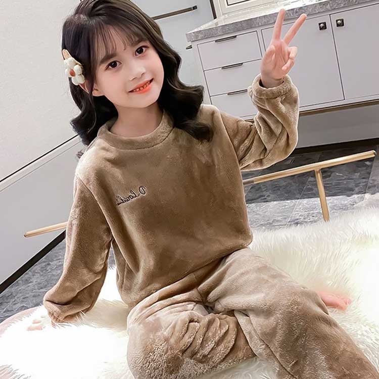 厚手 ナイトウェア 長袖 もこもこ 可愛い セットアップ パジャマ 女の子 かわいい モコモコ 部屋着 秋冬 防寒 キッズ 上下セット フリース 男の子 子ども 子供 寝間着 あったか キッズ 無地 ウエストゴム 暖かい