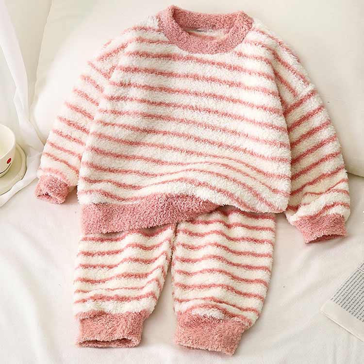 キッズパジャマ フランネルパジャマ パジャマ ボトムス 女の子 パンツ キッズパジャマ ジュニア 暖かい 秋冬 寝巻き 厚手 セットアップ セットアップ ボア 長袖 ボーター柄 ルームウェア 部屋着 もこもこ トップス 男の子 ナイトウェア ストライプ 小学生 大人