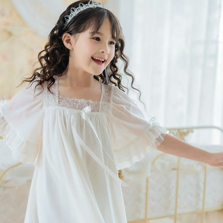 キッズ パジャマ 女の子 半袖 ルームウェア ワンピース ロング丈 女の子 子供 レース ドレス プリンセス パジャマ 姫系パジャマ 春 夏 ルームワンピース 部屋着 寝間着 ナイトドレス 保育園 女児 子供服 子ども服 ジュニア 誕生日 プレゼント 春夏 夏 送料無料