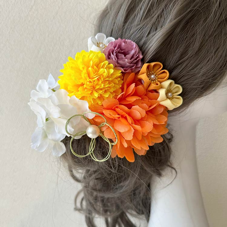 GlobalTime 楽天市場店の黄色 ヘッドドレス 卒業式 白 花 成人式 髪飾り 紫 セット ヘアアクセサリー 和装 オレンジ プリザーブドフラワー ドライフラワー 結婚式 ブライダル ウェディング 花嫁 七五三 着物 振袖 袴 発表会 浴衣 成人式前撮り｜アングル2