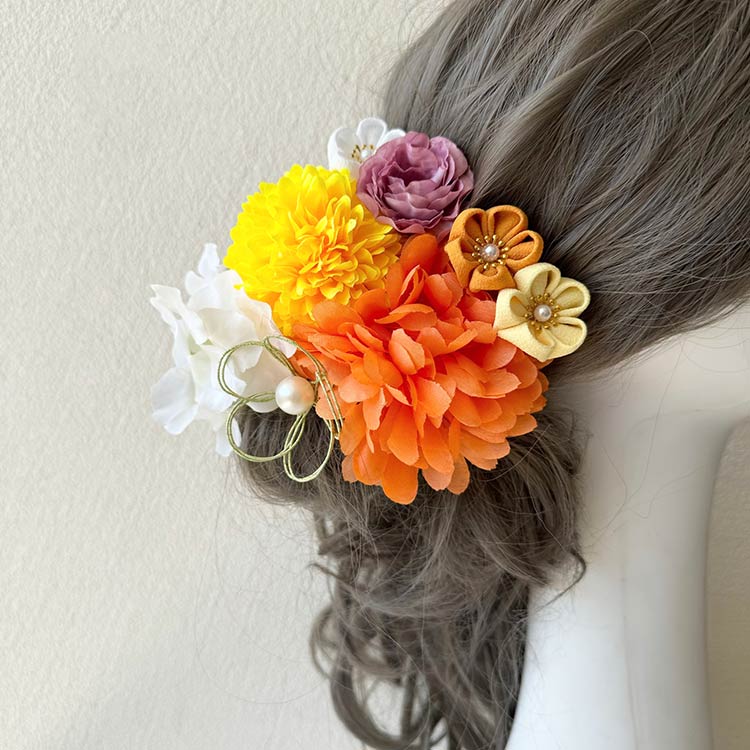 GlobalTime 楽天市場店の黄色 ヘッドドレス 卒業式 白 花 成人式 髪飾り 紫 セット ヘアアクセサリー 和装 オレンジ プリザーブドフラワー ドライフラワー 結婚式 ブライダル ウェディング 花嫁 七五三 着物 振袖 袴 発表会 浴衣 成人式前撮り｜アングル3