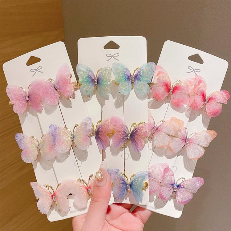 6個セット プチプラ バタフライ ブルー ヘアクリップ キッズ ヘアアクセサリー 6個...