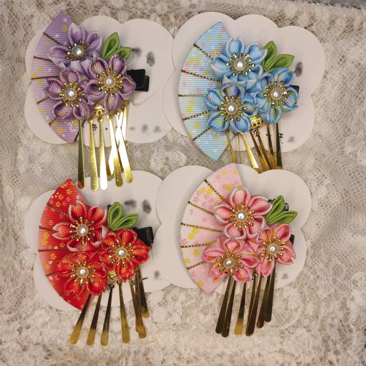 単品 4colors 7歳 花盛り 髪飾り 3歳 髪飾り 花 ガールズ 三歳 ちりめん 2個入り ...