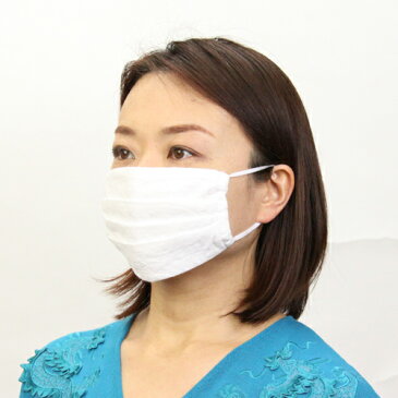 日本製 マスク 在庫有り 即日発送 洗えるマスク 綿100％ ホワイト 刺繍柄 大人用 3層構造 プリーツ式