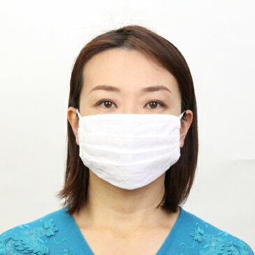 日本製 マスク 在庫有り 即日発送 洗えるマスク 綿100％ ホワイト 刺繍柄 大人用 3層構造 プリーツ式