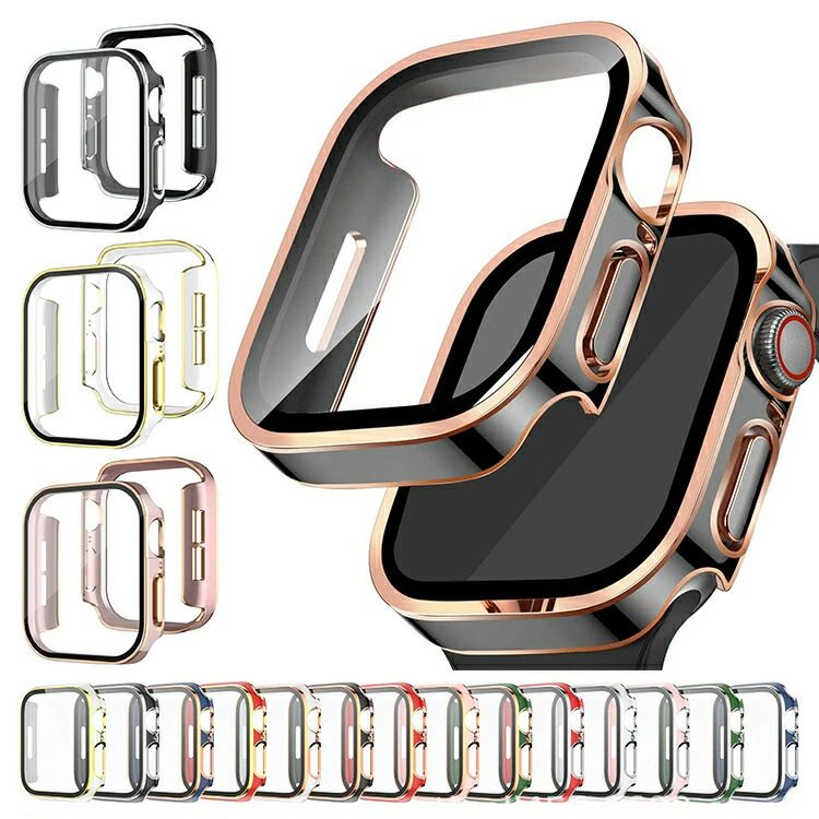 Apple Watch Series 10ケース 耐衝撃 保護カバー メッキ 強化ガラス ガラスフィルム付き 可愛い お洒落 かわいいきらきら