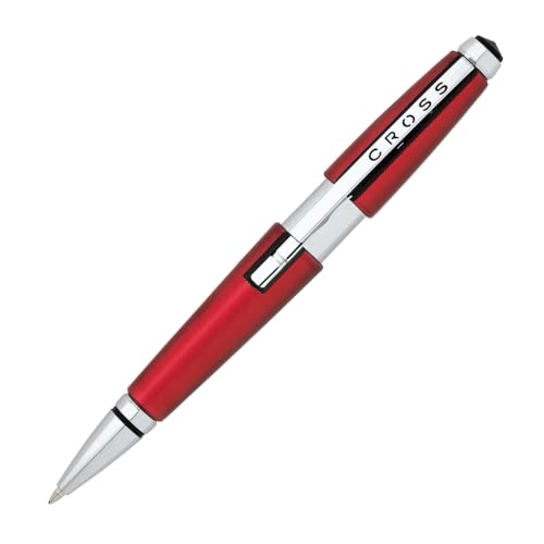 Cross Edge AT0555-7 リフィル式 スライド開閉タイプ 本体 レッド ローラーボールペン、クローム アポイントメント、中字、プレミアムギフトボックス付き、レッド